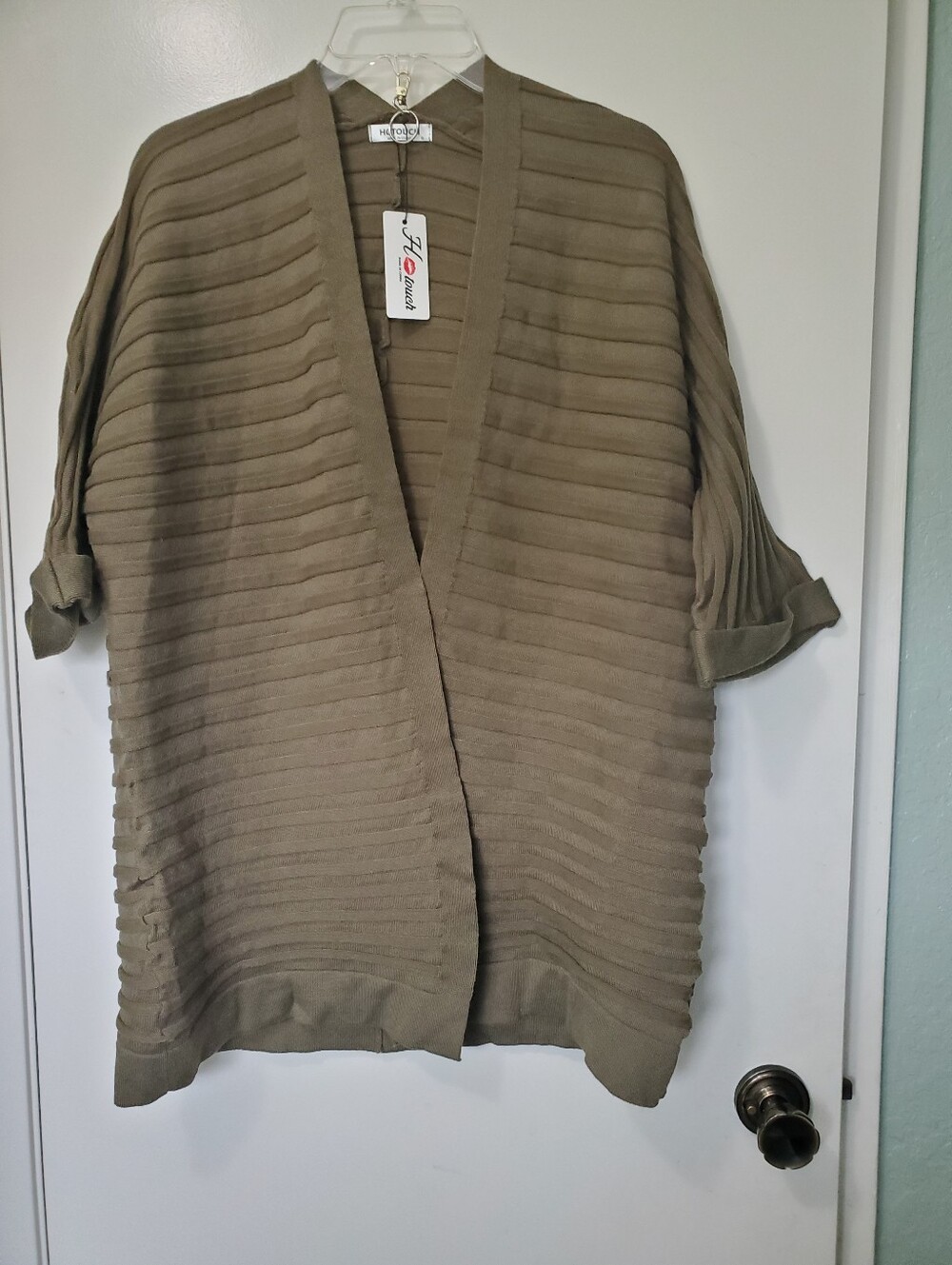 Hotouch Womens Olive Drab Kimono Sleeves Ribbed Knit Cardigan Sweater NWT Sz Med